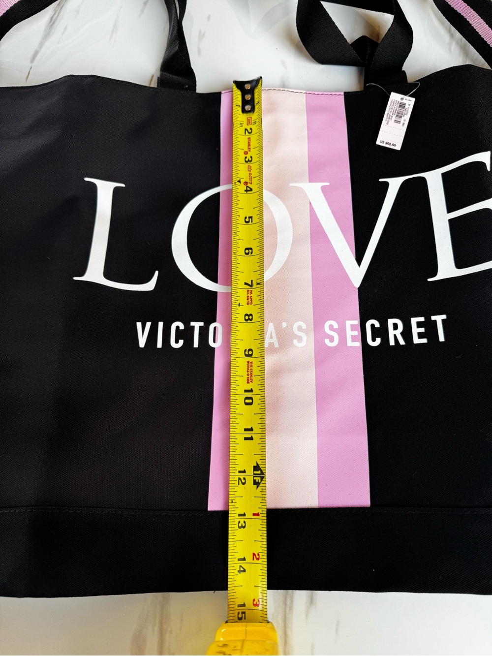 Victoria's Secret Black Tote with Pink Center Stripe and LOVE Logo - Picture 4 of 10
